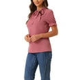 thumbnail image 4 of Unique Bargains Women's Bow Tie Neck Office Elegant Short Sleeve Blouse Top XL Muted Pink, 4 of 6