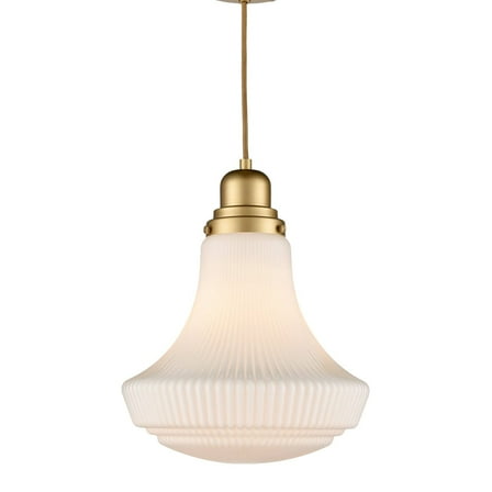 Claxy 12" Brass Pendant Light with Vase-Shape Milk Glass Shade