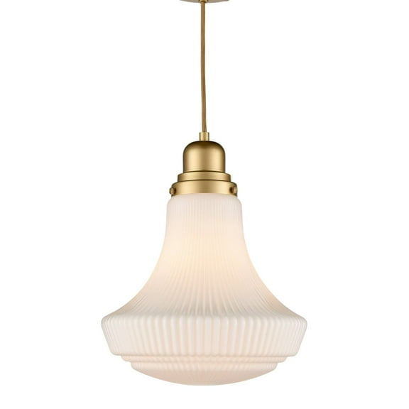 Claxy 12" Brass Pendant Light with Vase-Shape Milk Glass Shade