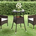 thumbnail image 1 of vidaXL Garden Table Ø60x75 cm Tempered Glass and Poly Rattan Brown, 1 of 4