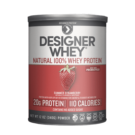 Designer Protein 100% Whey Protein Powder, Summer Strawberry, 20g Protein, 12