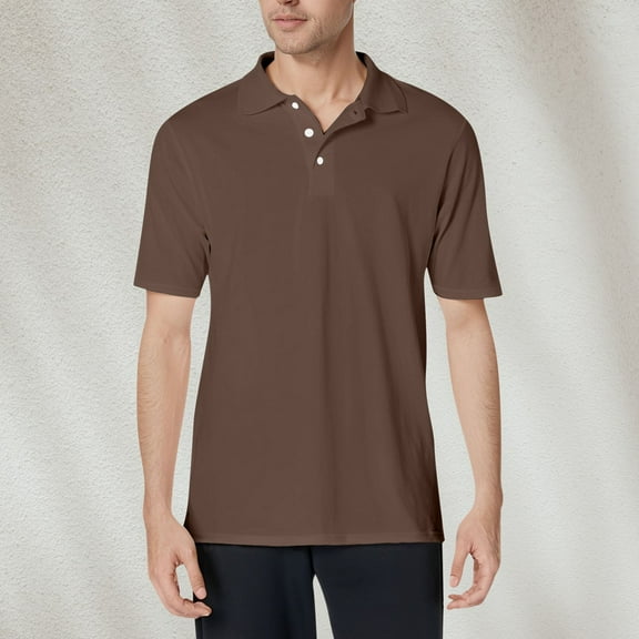 TQWQT Mens Brown Polo Shirts Short Sleeve Polo Shirts Summer Button Down Collared Classic T Shirts Casual Loose Basic Tees 3XL
