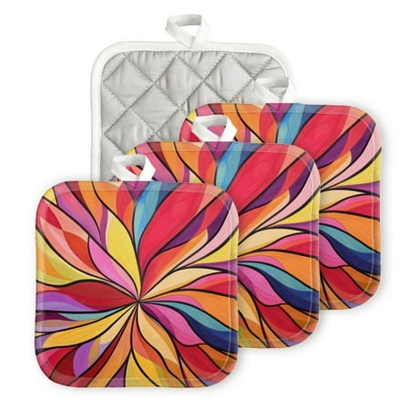 

BaHomeck Pot Holders 4pcs dacron Made Square heat-resisting mat Machine Washable for Kitchen Oven Hot Pads 6.7inch*6.7inch Colorful Flower Abstract Floral