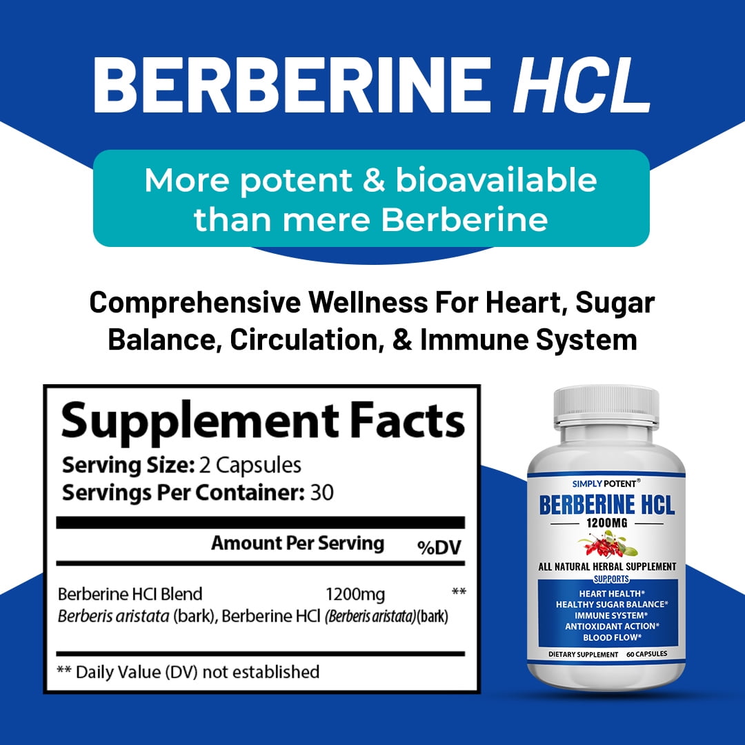 Simply Potent Berberine HCL 1200mg — 60 Capsules (600mg per Capsule) | Blood Sugar Balance, Weight Management & Metabolic Support | AMPK Activator for Glucose, Cholesterol & Heart Health | Non-GMO, G
