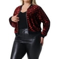 thumbnail image 3 of Agnes Orinda Women's Plus Size Sequin Jackets Long Sleeve Party Cropped Bomber 2X Red, 3 of 4