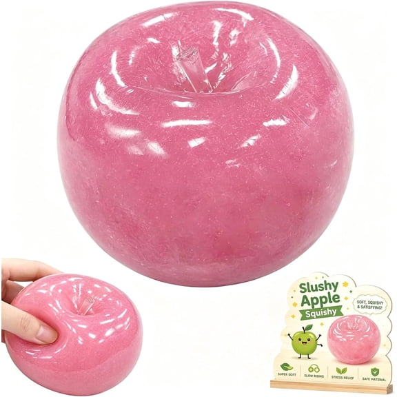 Slushy Apple Squishy, Slow Rising Squishys Apple Stress Ball, Realistic Fake Food Stress Ball, Mashed Skin Soft Filled Squeeze Relaxing Fidget for Adults (Apple-Pink)