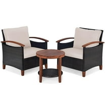 Giantex 3-Piece Rattan Outdoor Conversation Bistro Set with Items Included, Beige