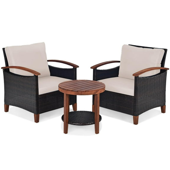 Giantex 3-Piece Rattan Outdoor Conversation Bistro Set with Items Included, Beige