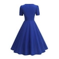 thumbnail image 3 of Efsteb Cocktail Dresses For Women Vintage 1950s Dress Short Sleeve V Neck Swing Dress Wedding Guest Party Dresses (Blue,S), 3 of 7