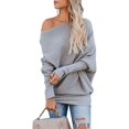 thumbnail image 1 of Femmes Manches Longues Oversized hors Épaule Solide Couleur Pull Pull Tops, 1 of 4