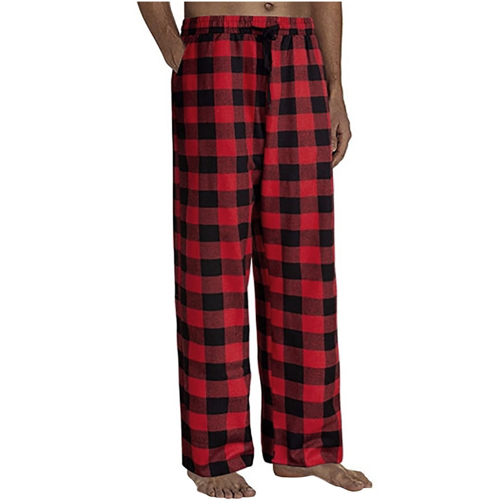 Xzngl Mens Pajama Pants Lightweight Fashion Mens Casual Plaid Printing Bandage Loose Sport Plaid Pajama Pants Trousers Plaid Pajama Pants Men Red