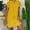 Yellow, variant on Idoravan Summer Dresses for Women Clearance Fashion Women Loose V-Neck Summer Solid Short Sleeve Cotton and Linen Dress