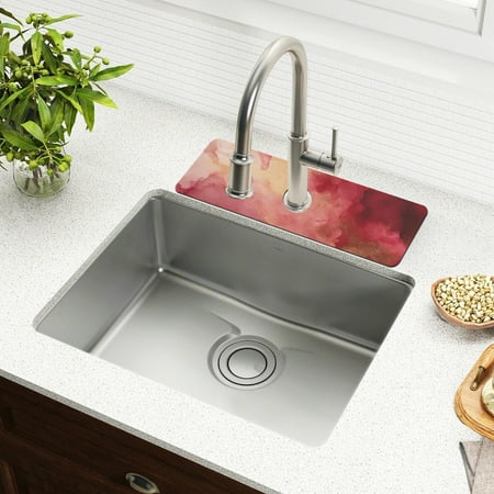 

Red Pink Marble Faucet Mat for Kitchen Sink 15 Sink Splash Guard Mat Super Absorbent Fast Drying Drain Pad