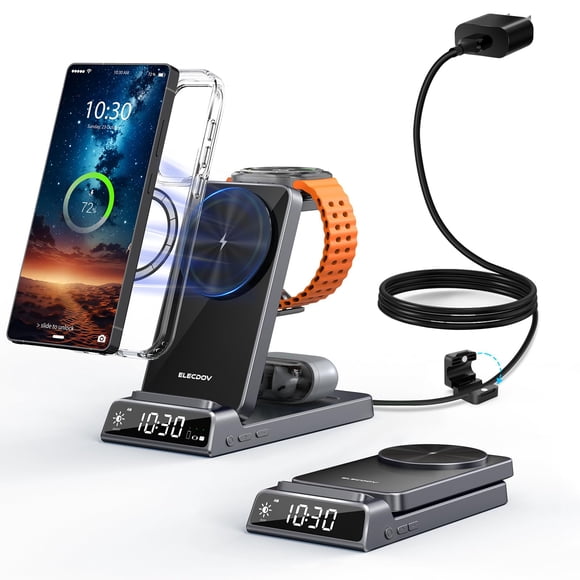 Cargador inalámbrico magnético 3 en 1 Elecdov para Samsung, gris