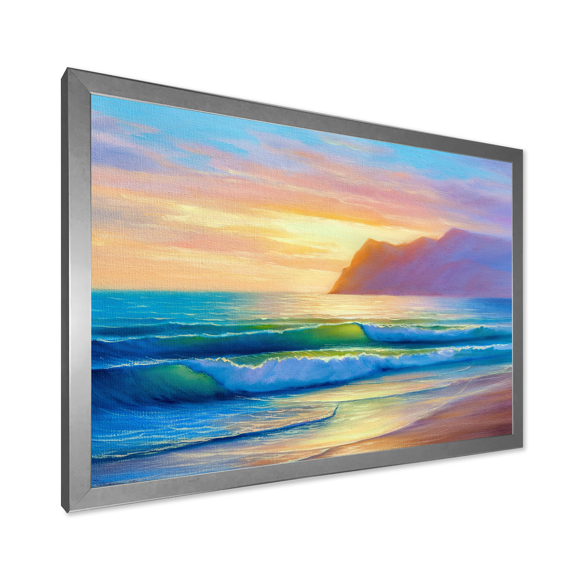 Designart 'Sunrise Glow On The Sea Waves IV' Nautical & Coastal Framed Art Print
