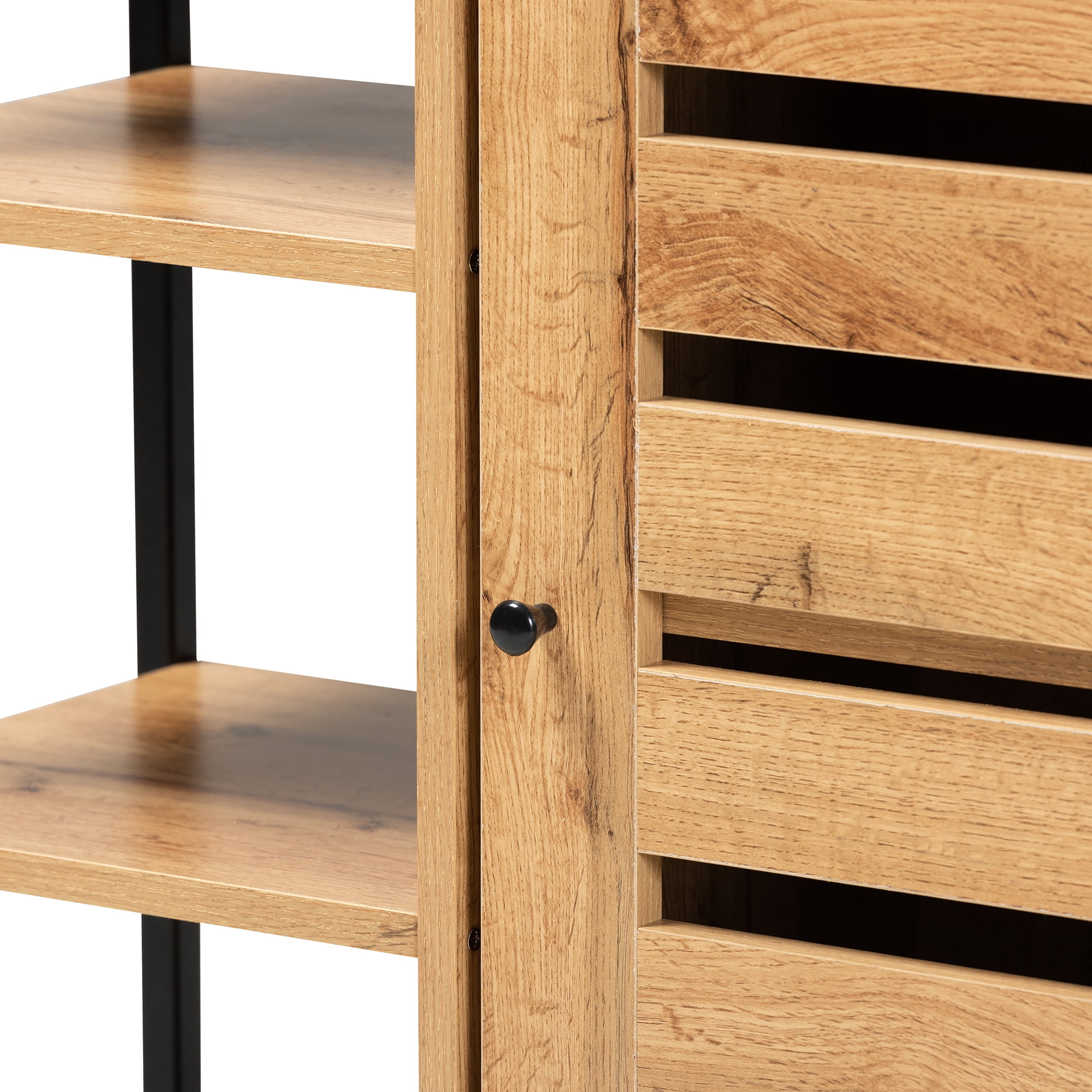 Baxton Studio Vander Modern and Contemporary Oak Brown Finished Wood and Black Finished Metal 1-Door Shoe Storage Cabinet