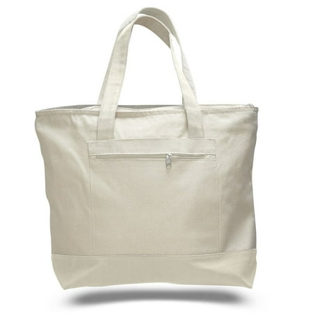 18" Stylish Canvas Zippered Tote Bag w/Zipper Front Pocket Pool Beach Shopping Travel Tote Bag Eco-Friendly (Set of 12)