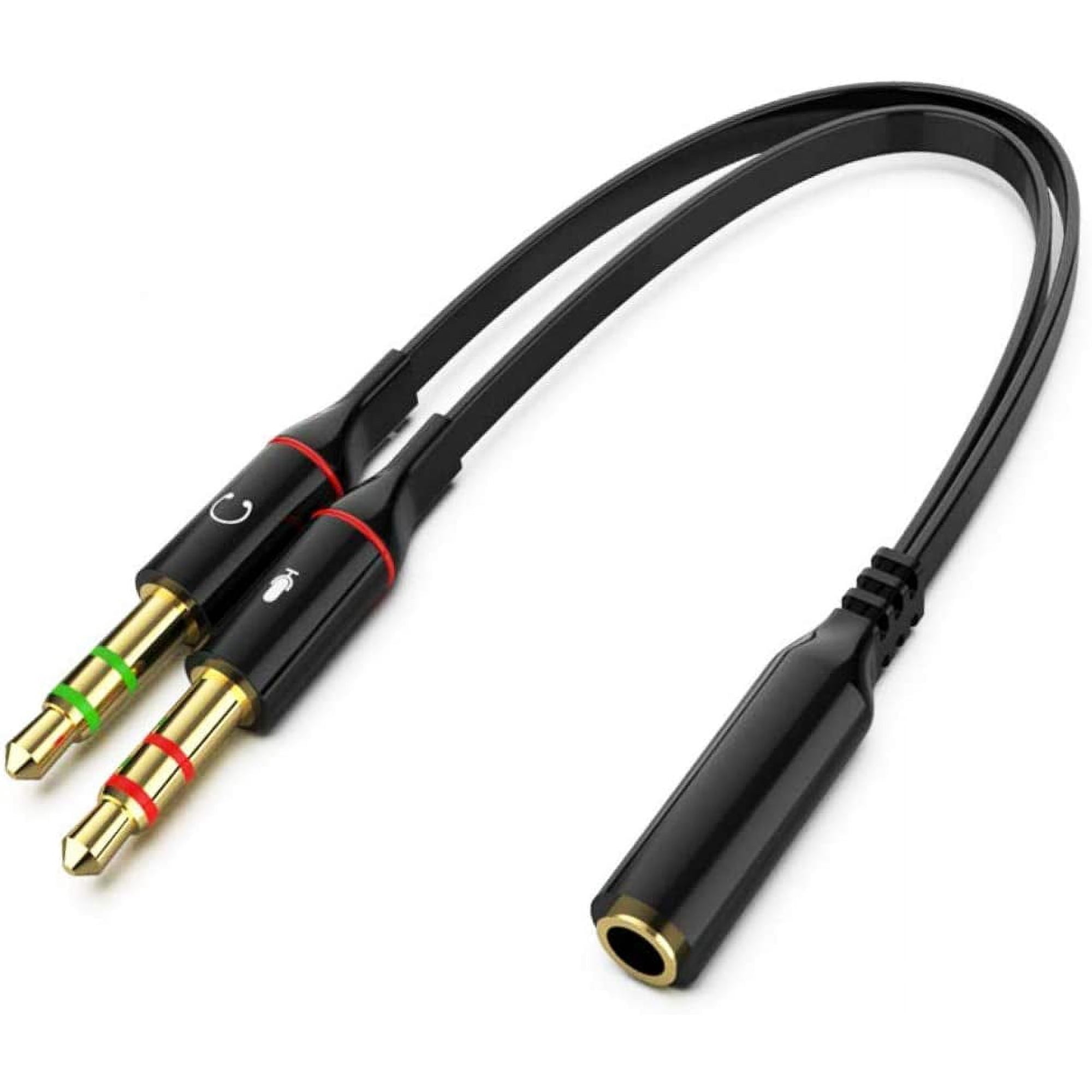 Headphone Splitter Adapter for Computer 3.5mm Female To 2 Dual 3.5mm Male Headphone Mic Audio Y Splitter Tangle Free Cable Smartphone Headset To PC Adapter, Black