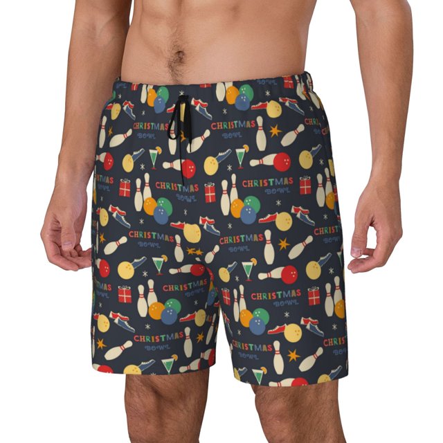 Fotbe Christmas Holiday Bowling Traje de Baño para Hombre – Shorts de Natación de Secado Rápido con Forro y Bolsillos-Medium