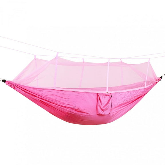 EQWLJWE 260" x 140" Double 2-Person Camping Hammock with Mosquito Net and Tree Straps, Pink