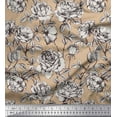 thumbnail image 1 of Soimoi Pink Rayon Crepe Fabric Leaves & Black Sketch Flower Print Sewing Fabric BTY 46 Inch Wide, 1 of 1