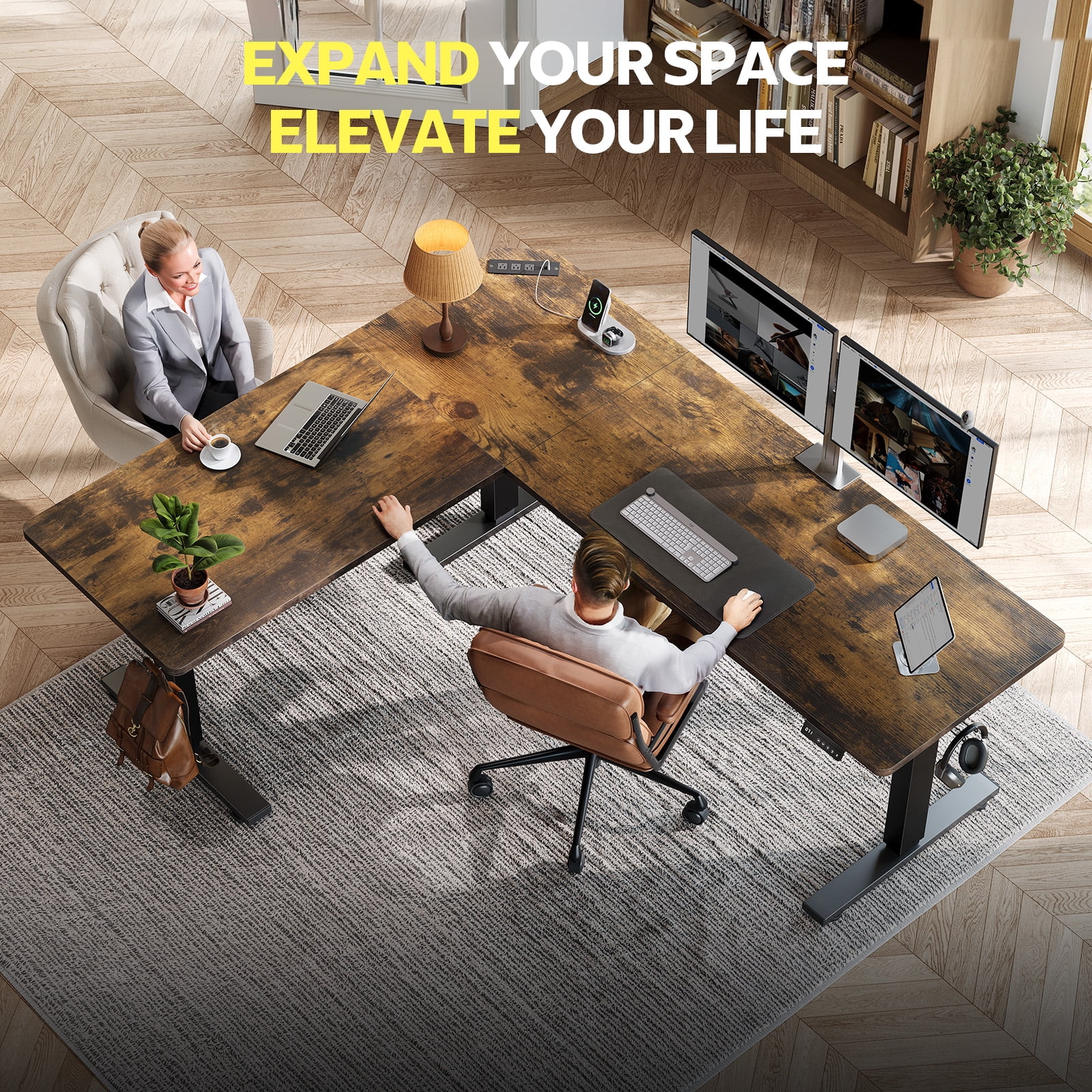 L-shaped Standing Desk – Adjustable Height Electric Desk With Memory Controller