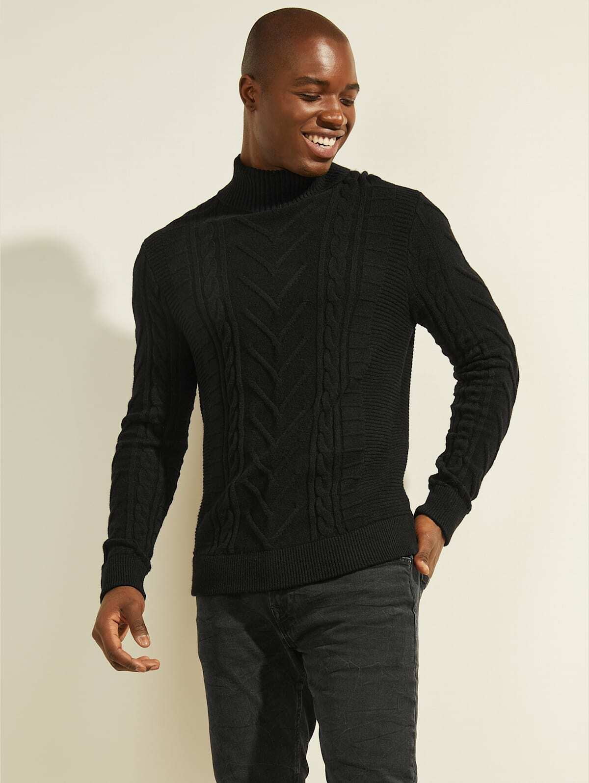 lotus Lamme Mening Guess Men's Liam Cable-Knit Turtleneck Sweater in Jet Black-Size XL -  Walmart.com