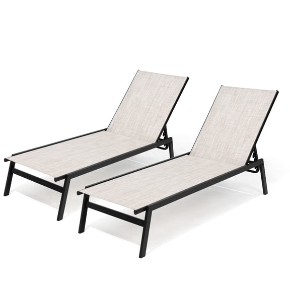Pellebant Outdoor Chaise Lounge Chairs, 5-Position Adjustable, Stackable, Set of 2, Beige