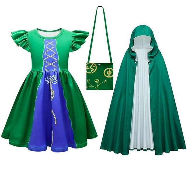 HAWEE Robe Sanderson Sisters Hocus Pocus pour Filles Halloween Cosplay Sarah Mary Costume de Fête, avec Sac