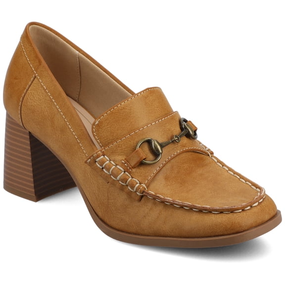 Journee Womens Aisha Moc Toe Stacked Heel Comfort Pumps