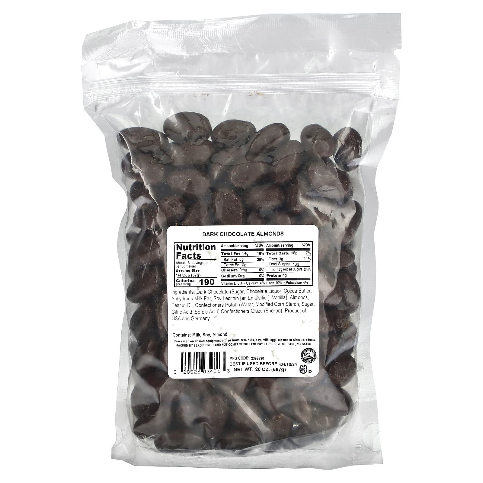 Bergin Fruit and Nut Company Dark Chocolate Almonds , 20 oz (567 g)