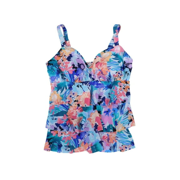 Swim Solutions Women's Triple Tier Printed Tankini, Multi, 12