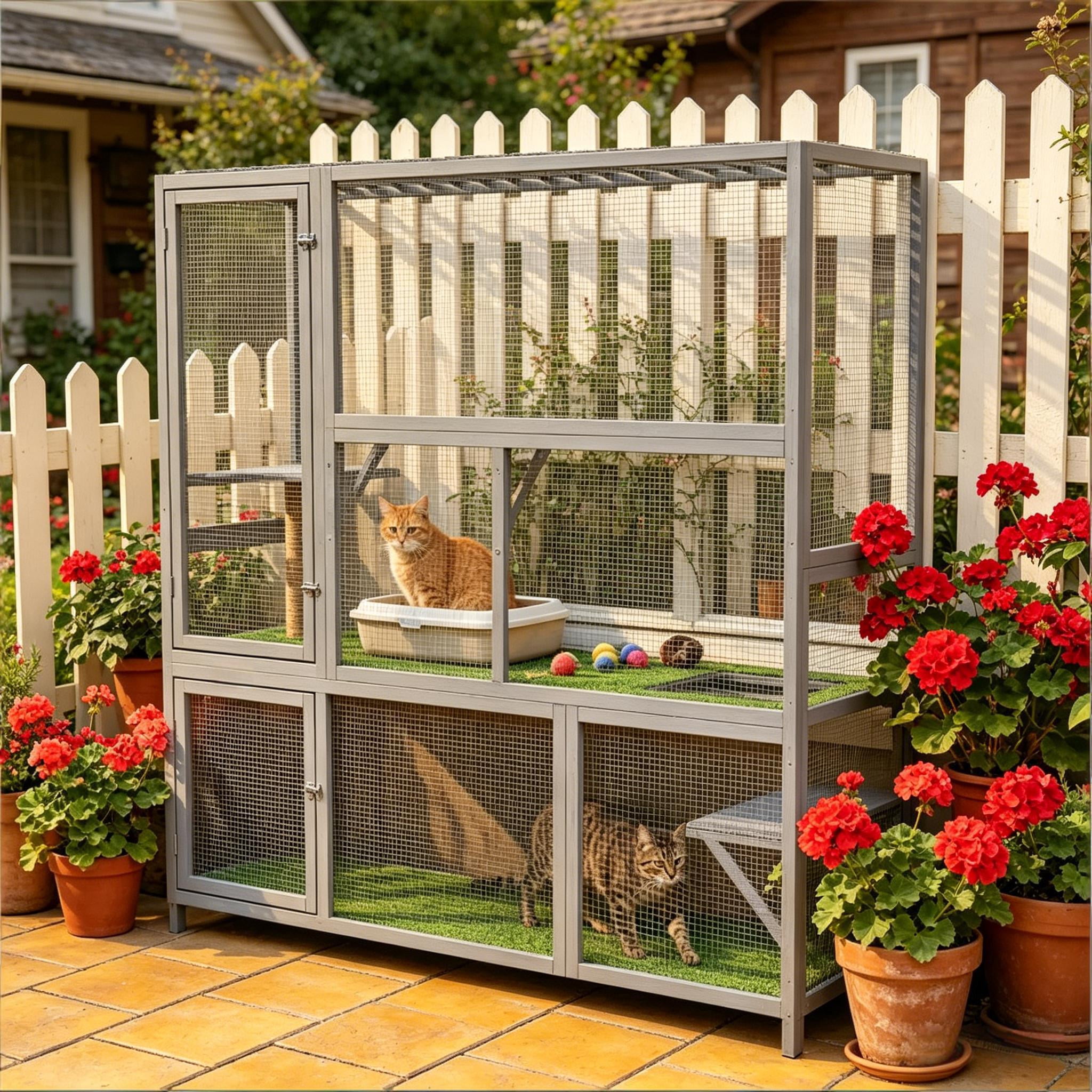 Wall-Mounted Design Wooden Cat House, Cat Catio Catio Outdoor Cat Enclosure