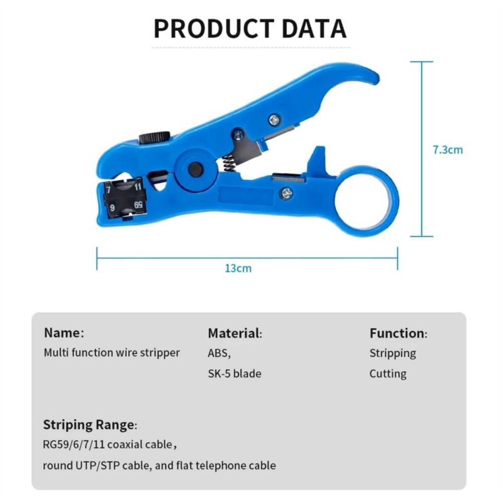 22Pcs Coax Compression Crimping Tool Set for F/BNC/RCA Connector RG-58/59/62/6(3C/4C/5C Type Cable Stripper Kit