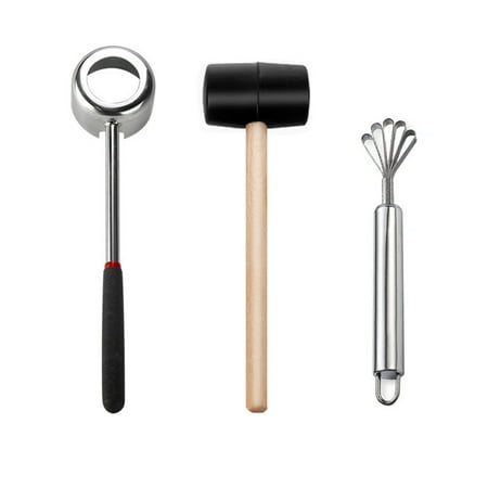 

Coconut Opener Sets 304 Stainless Steel Opener Coconut Meat Wooden Handle Rubber Hammer Easy to Use Durable A