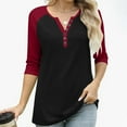 thumbnail image 5 of gakvbuo 3/4 Sleeve Tops Henley Shirts for Women's Tops Dressy Casual Color Block Pullover Tunic Top Blouses Button Up V-Neck Button-Down Shirts Trendy Business Work Blouses Outfit Basic Tees, 5 of 9