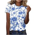thumbnail image 2 of Women's Tops Under $10 Free Shipping Summer Short Sleeve Print Short Sleeve V-Neck Blouses, 2 of 4