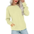 thumbnail image 2 of Sweatshirts for Women No Hood Crewneck Loose Fit Fleece Pullover Fall Fashion Clothes with Pocket Khaki S, 2 of 7