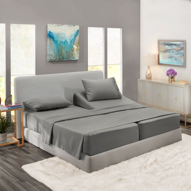 Clara Clark Sábanas Tamaño King Divididas para Cama Ajustable, Bolsillo Profundo, 5 Piezas, Juego de Microfibra Ultrasuave Lujo Hotel, Color Gris Piedra Carbón