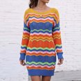 thumbnail image 2 of Vynhevius Womens Colorful Striped Sweater Dress Crew Neck Long Sleeve Casual Mini, 2 of 6