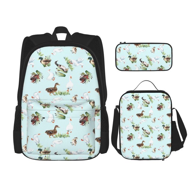 Balery Duck Animals Farm Mochila escolar 3 en 1 para niños: mochila resistente con lonchera térmica y estuche para lápices. Mochila escolar para niños y niñas.