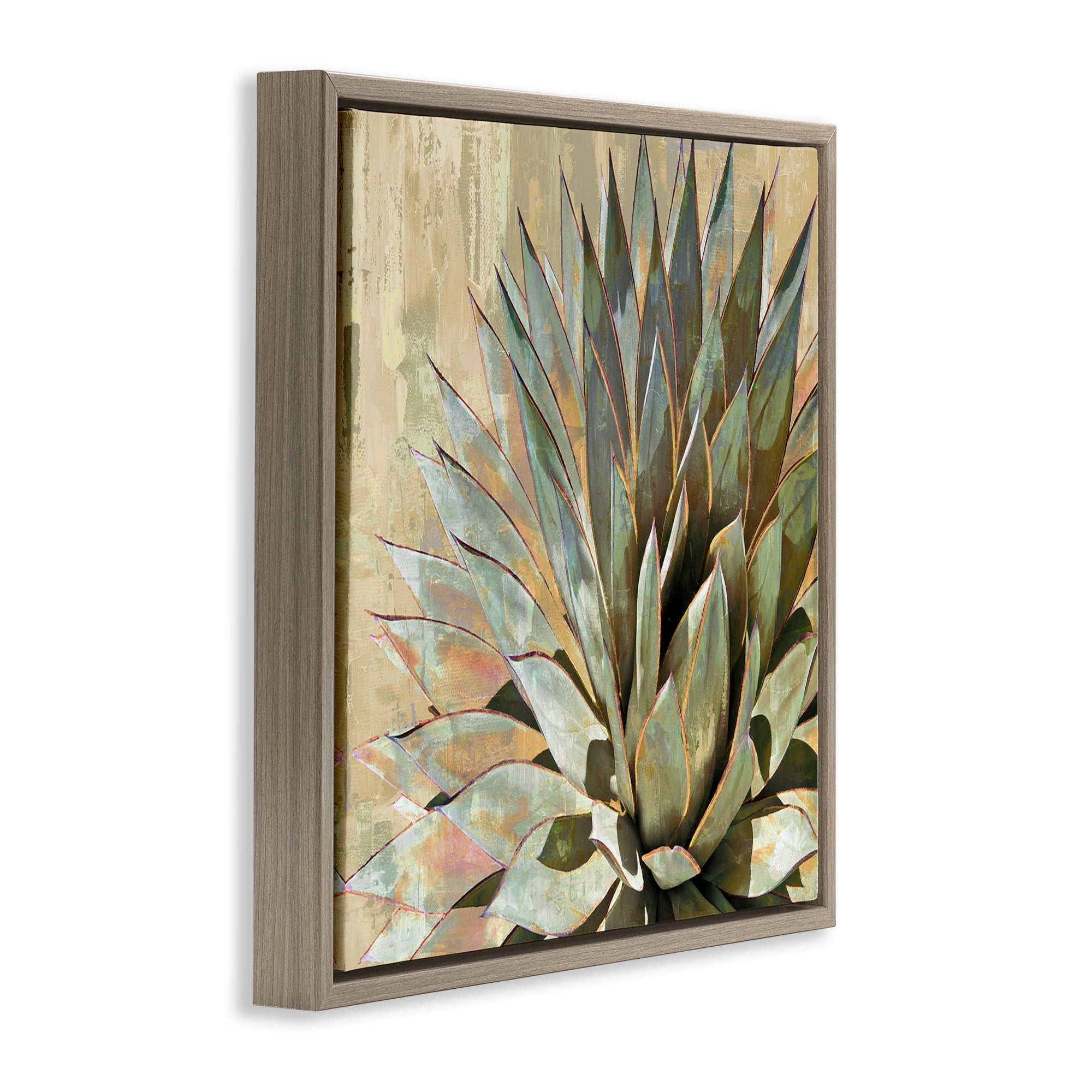 Stupell Industries Green Succulent Agave Leaves Botanical & Floral Painting Brown Floater Framed Canvas Art Print Wall Art, 18 x 18