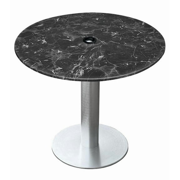 Indoor/Outdoor 30" Tall OD219 Brushed Aluminum Table Base with 18" Diameter foot and 32" Diameter Indoor/Outdoor Black Marble Top with Umbrella Hole