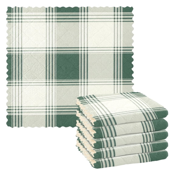 Tartan Fabric Green Plaids Dish Cloths Dish Towels Cleaning Cloths Quick Drying Reusable 11" x 11" Set of 6