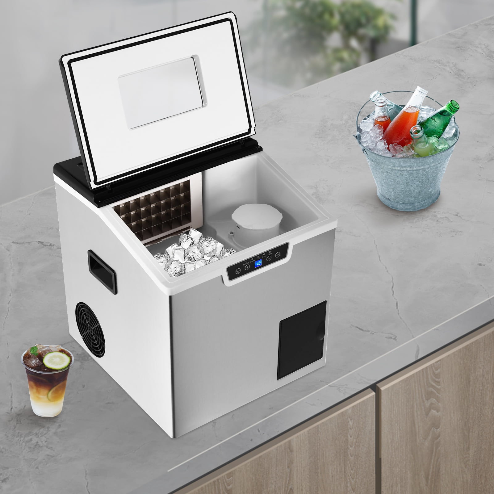 Corded Electric Ice Cube Maker, Tabletop Ice Maker, Crushed Ice and Ice Cube Maker ZBS-20 with LCD Display