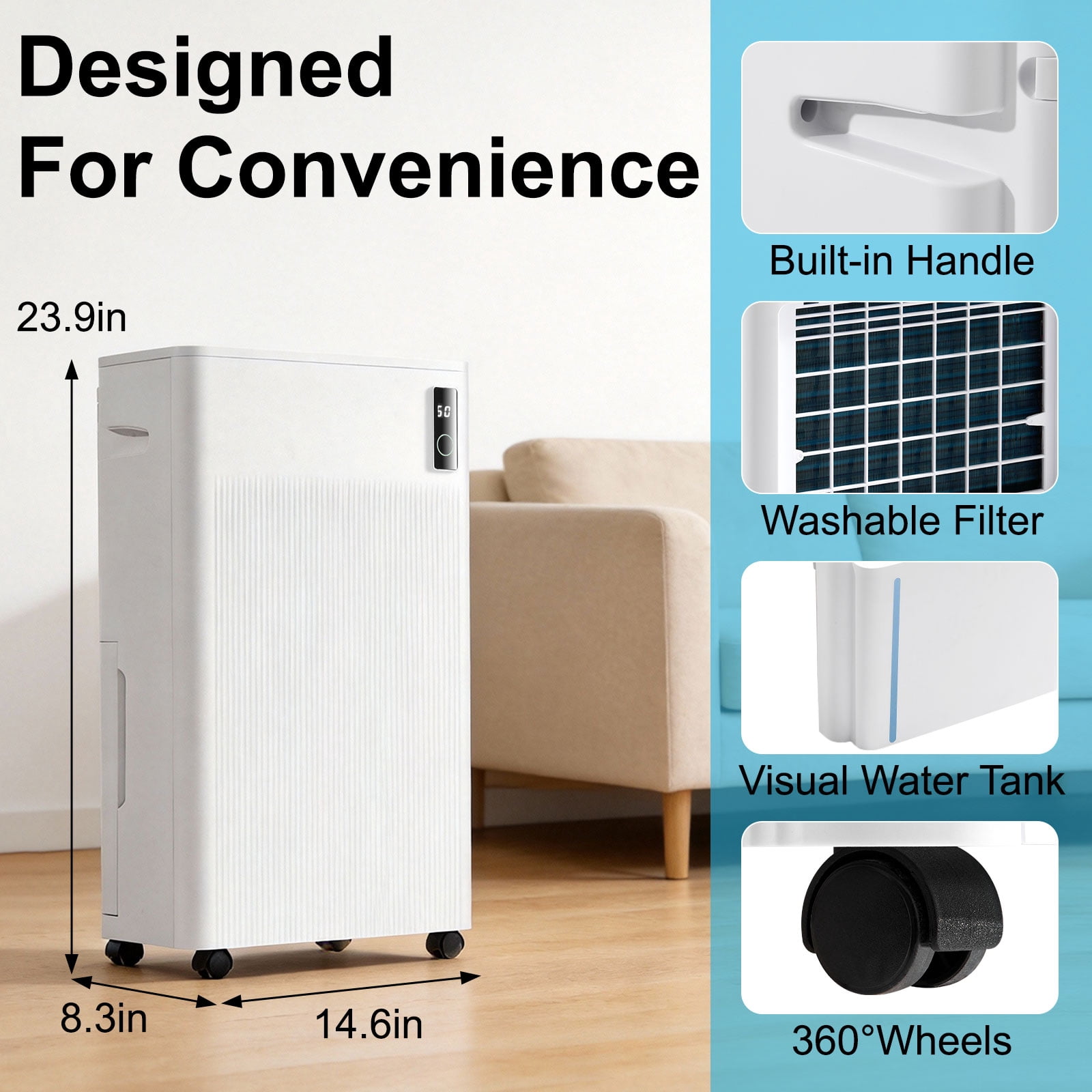 70 Pint Basement Dehumidifier for Home – Covers up to 4500 Sq.Ft, 3 Modes with Intelligent Humidity Control, Continuous Drain Hose, Quiet Operation, Dry Clothes, 24HR Timer