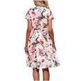 thumbnail image 4 of Mefallenssiah Femmes Print Manches Courtes Solides Casuals Confortable V-Cou Tunique Mini Robe Mince, 4 of 5
