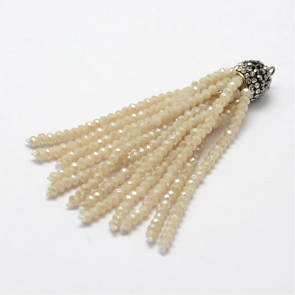 10pcs Electroplate Glass Bead Tassel Big Pendants with Brass Rhinestone Findings Old Lace 76x10.8mm Hole: 2.5mm