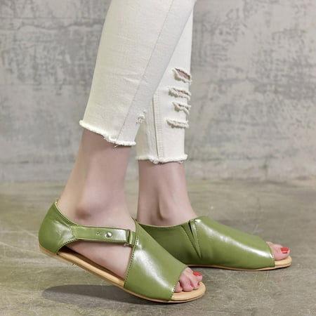 

PEASKJP Platform Sandals Women Summer Sandals Open Toe Rhinestone Buckle Ankle Strap Heels Sandals Green 7