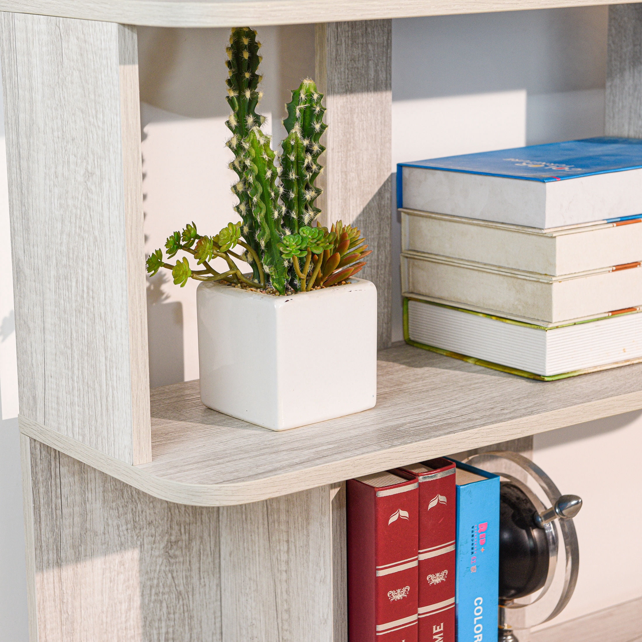 GDF Studio Derwin Modern 5-Tier Open Storage Bookcase, Wooden Media Bookshelf Organizer for Home Office, Light Gray